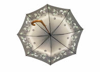 8명의 패널 폴리에스테 나무로 되는 지팡이 우산 Uv 방어적인 견주 꽃 디자인 협력 업체